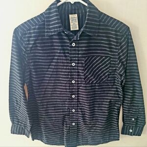 Boys Dress Shirt Faded Glory Size Large 10/12 Pocket Black Gray Stripe Button Up